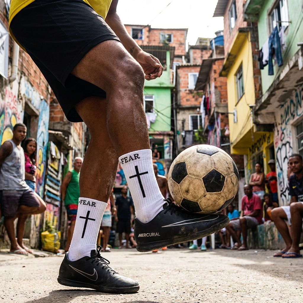 Straßenfußball mit Armor of God Socken